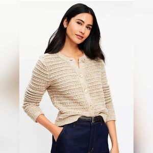 LOFT Textured Cardigan Sweater Jacket Cream w/ Gold Buttons Size MEDIUM